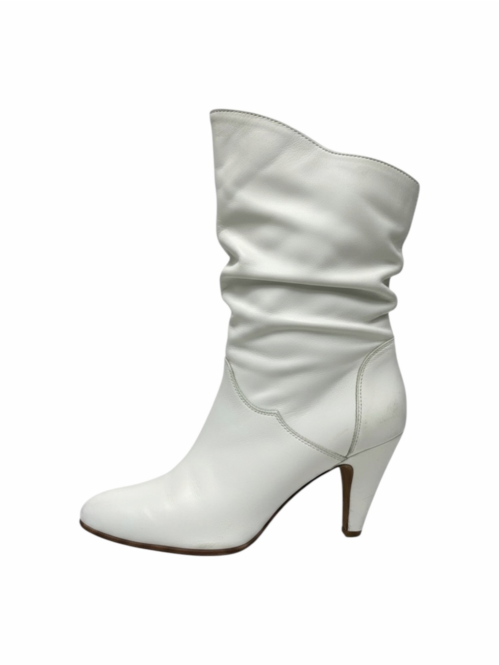 Vintage 1980s White Leather Slouch Boots Pointed Toe Size 6B Yugoslavia